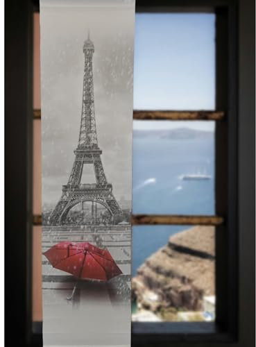 Schiebevorhang Vorhang Paris mit Eiffelturm Motiv Gardine Fensterschal Flächenvorhang Schiebegardine aus Batist in Weiss 60 x 245 cm