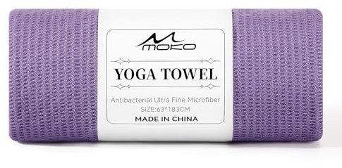 MoKo Serviette de Hot Yoga, 74,4×27,3 Serviette de Tapis de Yoga Antidérapante avec Points d'Adhérence et Poches de Coin pour Pilates, Fitness, Méditation, Couverture de Plage, Taro Violet, 1 Paquet