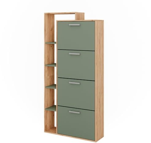 Vicco Schuhkipper Orlando, Goldkraft Eiche/Grün, 80 x 166.1 cm mit 4 Fächern