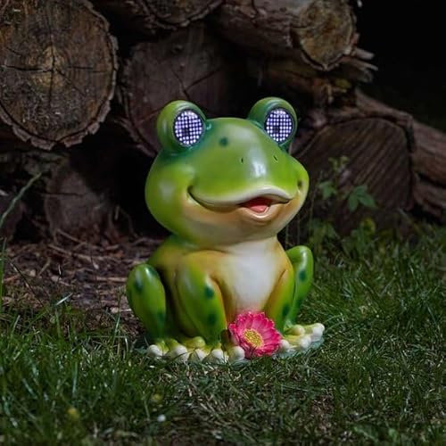 Garden Mile Frosch Solar Garten Ornament, Große wasserdichte Frosch Figur mit solarbetriebenen LED leuchtet Augen Statue für einzigartige Gartenarbeit Geschenke Garten Balkon Terrasse Dekor