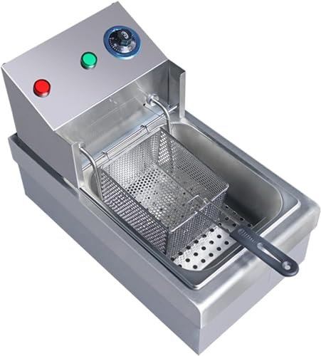 Freidora comercial, freidora eléctrica de acero inoxidable con cesta, freidora de aceite de encimera de un solo tanque de 7 l/7,4 qt con control de temperatura para uso doméstico en restaurantes, 30
