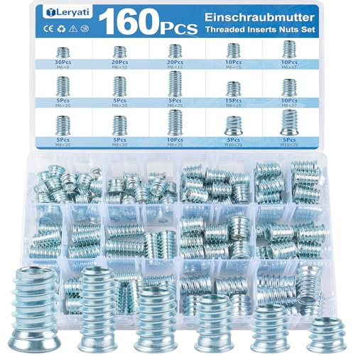 160 Pièces Insert Fileté Bois M6/M8/M10, Leryati Inserts D'écrou Borgne Ecrou Hexagonal, Zinc Douille Filetée Insert a Visser Insert Écrous à Visser Fileté, Manchons à Visser Vis Tête Insert Bois
