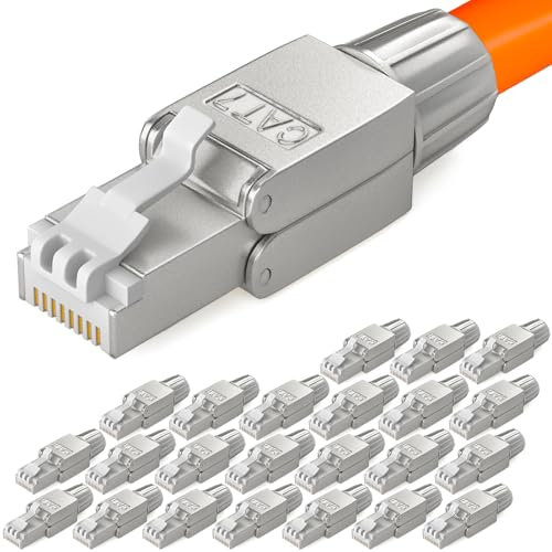 HB-DIGITAL 24x CAT 7 RJ45 Stecker Netzwerkstecker für starre LAN Kabel Verlegekabel Ethernet - werkzeuglos LSA - 10 Gbit/s AWG 22-24 vollgeschirmt STP 50μ vergoldete Kontakte