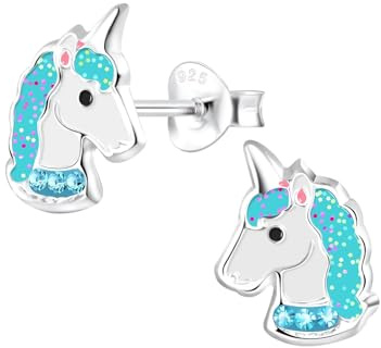 Monkimau Mädchen Ohrringe Einhorn | Ohrstecker aus 925 Sterling Silber | Kinderohrringe hypoallergen
