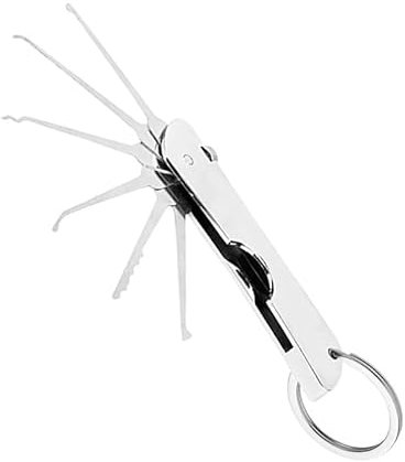 Kit de selección de cerraduras de acero inoxidable 7 en 1 | Multiherramienta plegable portátil con púas de un solo gancho | Herramientas profesionales de reparación de cerrajeros | Abridores rápidos
