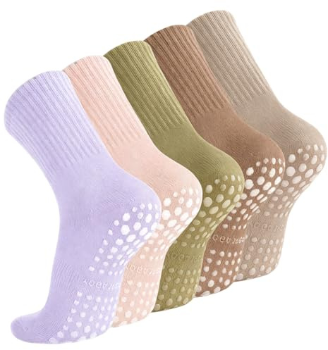 peiqiup Pilates Socken Damen (5 Paar) Yoga Socken Anti-Rutsch-Socken EU 35-43, 5 Farben
