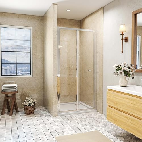 SLINE SANITARY Bathroom Walk in Frame Bi Fold Shower Enclosure Shower Door Screen Safety Glass 760mm