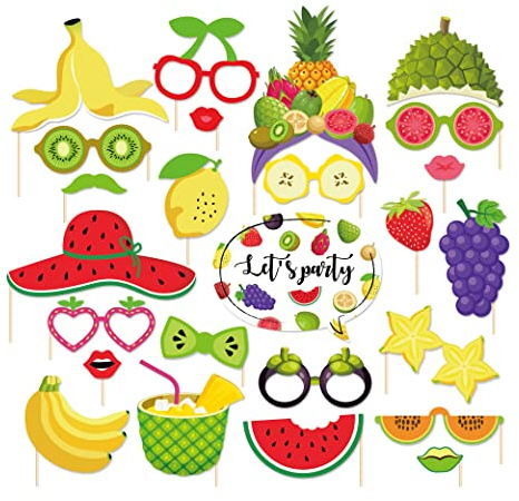 25 Stück Obst Fotorequisiten mit Ananas Zitrone und Erdbeere Geburtstag Photo Booth Obst Deko für Geburtstagsparty Sommerparty Gartenparty Tropische Foto Booth Props Photo Fotobox Accessoires