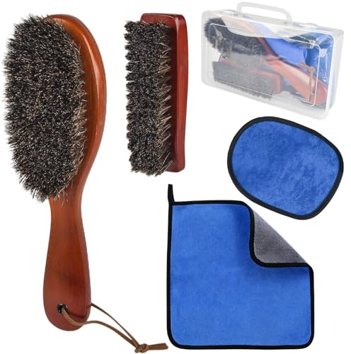 4PCS Beach Sand Remover Brush Kit, Includes 2PCS Wooden Sand Remover Surf Off Brush & Sand Wipe Off Mitts & Towel, Sand Wipe Off Brush Sand Cleaning Scrub Brushes for Summer Vacation Sports Volleyball