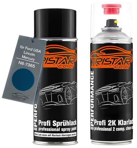 TRISTARcolor Vernice per auto Kit bombolette spray 2K per Ford USA/Lincoln/Mercury N6-7365 Blue Lightning Metallic Vernice di base 2 componenti vernice trasparente