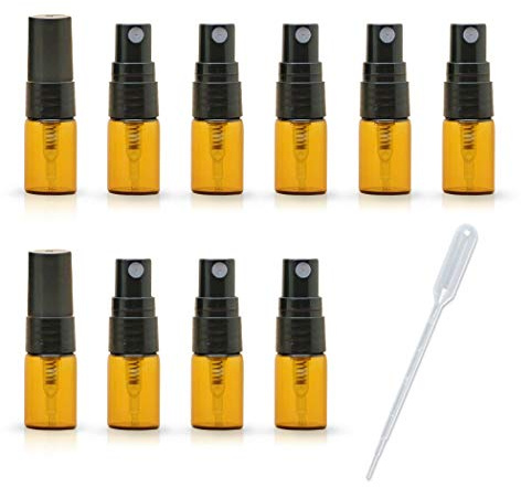 ZbFwmx 2ML Empty Mini Perfume Glass Bottle Mist Spray Pump Sample Pen Contaier Small Perfumes Atomizer Sprayer Vial Containers (10 Pack Set)