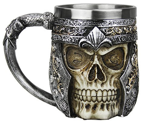 FakeFace Home Novelty 3D Tasse de Crâne Décoratif Mug Cup en Acier Inoxydable Tasse à Café Thé Jus Bière Mug de Bureau Maison Voyage pour Halloween Noël Anniversaire Partie(Mug de Crâne-B)