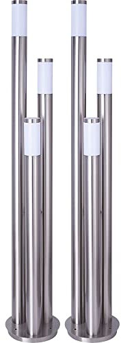 etc-shop Gartenleuchte 170 cm Wegeleuchten Außen Edelstahl Stehleuchte Außen groß, 3 silberne Säulen, 3x E27,D 28 cm, 2er Set
