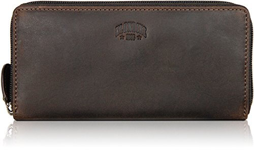 KLONDIKE 1896 'Viola' Geldbörse Damen Groß viele Fächer Leder – Frauen Geldbeutel mit Reißverschluss Lang – Damengeldbörse Langbörse Portemonnaie im Querformat, Dunkelbraun