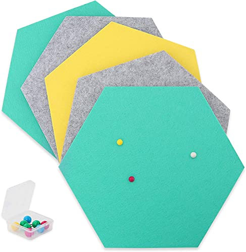 SEG Direct Sechseckig Filztafel in Grau/Blaugrün/Gelb, 5-teiliges Set mit Stecknadeln 30 cm x 26 cm