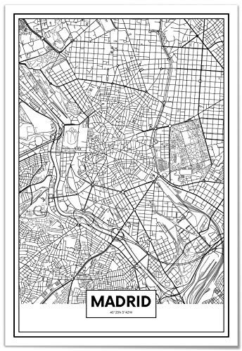 Panorama Aluminiumbild Weiß Karte von Madrid 21x30 cm - Gedruckt auf Aluminium Dibond Weiß - Wandbild Wohnzimmer