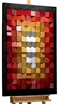 KunstLoft Extravagantes Holz Wandbild 'Vierte Dimension' 80x120x8.5cm | Handgefertigte XXL Luxus Wandskulptur | Bild auf Holz Unikat | Abstrakt Orange Rot | Holzbild modern