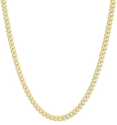 ChainsHouse Cadena Cubana Clásica para Hombres Mujeres, 3-6-9-12mm de Ancho 41-76cm de Largo [Platino Negro Dorado], Joyero Incluido