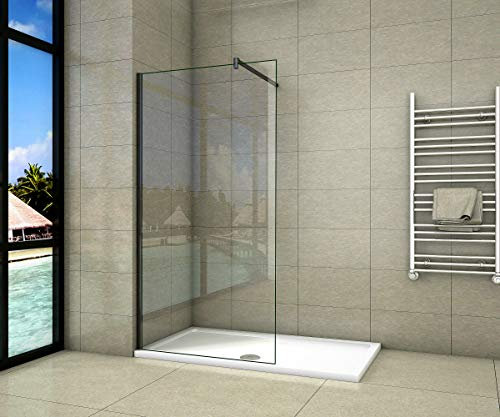 Aica Sanitär Duschwand Walk In Dusche 130cm Duschabtrennung 10mm NANO Glas Duschtrennwand 200cm Höhe mit Schwarzen Anbauteilen