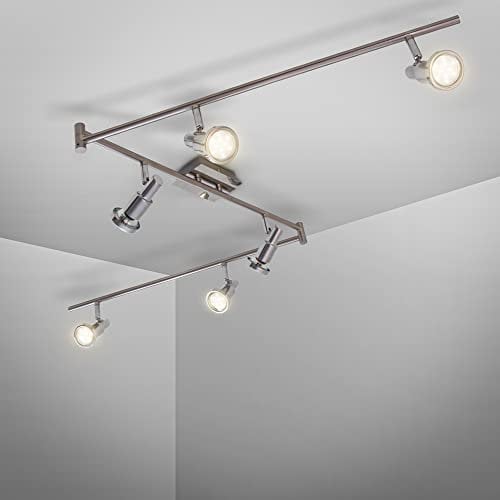 B.K.Licht - LED Deckenlampe schwenkbar, warmweiße Lichtfarbe, GU10 Fassung, LED Deckenleuchte, Lampe, Wohnzimmerlampe, Schlafzimmerlampe, Küchenlampe, 180x7x14,7 cm, Matt-Nickel-Chrom