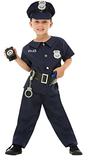 Funidelia Disfraz de policía para niño, incluye Camiseta, pantalón, cinturón y gorra, Traje de agente infantil, Disfraces de Carnaval, Halloween y Fiestas – Talla 7-9 años