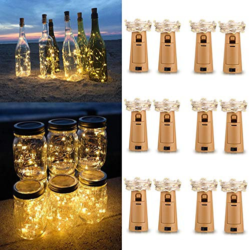 12 Stück LED Flaschenlicht, 20 LEDs 2M Lichterkette Kupferdraht Weinflasche Lichter mit Kork Stimmungslichter Schnurlicht für Flasche DIY Romantische Deko Weihnachten Party Garten (Warmweiß)