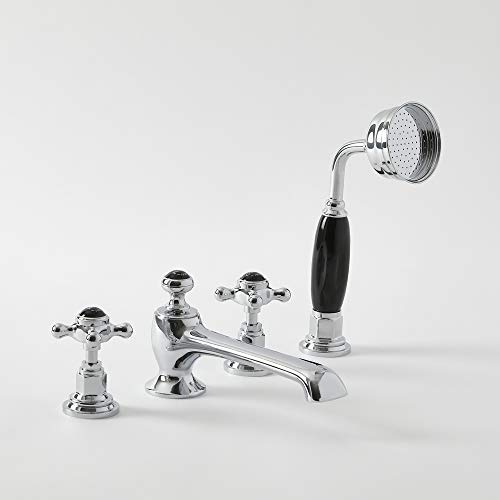 Milano Elizabeth 4 Tap-Hole Bath Shower Mixer Tap Crosshead Handles - Chrome Black
