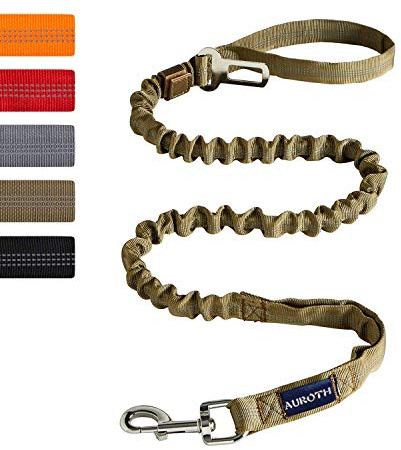 AUROTH Heavy Duty Bungee Dog Leash for Large Breed Dogs, No Pull for Shock Absorption with Car Seat Belt, 2 Padded Handles 4.5Foot 6Foot Training Dog Leash Army Yellow