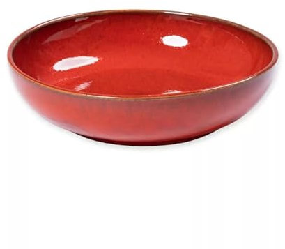Verano Spanish Ceramics Selena Glaze Hand Dipped Medium & Large Bowls - Home Décor Kitchen Dining Room Café Restaurant Table Fruit Salad Serving Dishware - Red 27cm