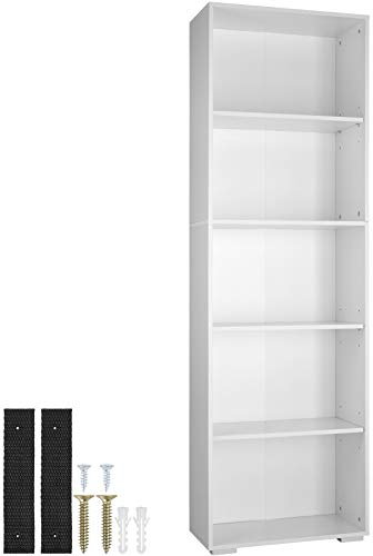 tectake® Bücherregal, Regal Holz, Standregal mit 5 offenen Fächern für Bücher, CD Regal, als Wohnwand Wohnzimmer, Home Office oder Büro, als Regal Küche oder Kinderregal - weiß