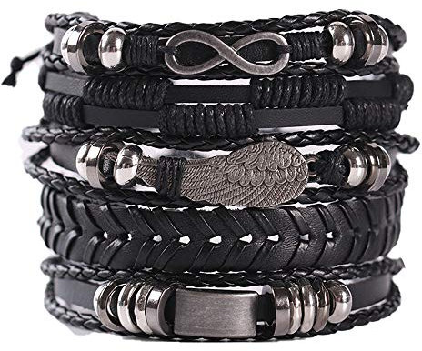 Geflochtenes Lederarmband,5 STÜCKE Geflochtene Leder Armbänder für Herren Damen Punk Seil Armband Manschette Vintage Armbänder Wrap Set, Einstellbar für Männer Frauen.
