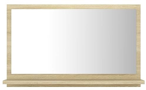 vidaXL Badspiegel mit Ablage Wandspiegel Badezimmerspiegel Bad Spiegel Hängespiegel Badezimmer Badmöbel Sonoma-Eiche 60x10,5x37cm Holzwerkstoff