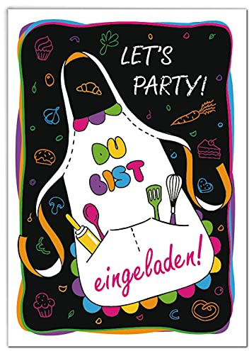 JuNa-Experten 12 Einladungskarten zum Kindergeburtstag – Back-Party Kochen & Backen, Einladungen für Mädchen und Jungen, Geburtstagskarten für eine leckere Feier