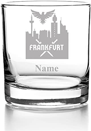 Whiskyglas mit Gravur, Personalisiert mit Namen Geschenk für Männer Whiskeyglas Fußball Skyline Frankfurt