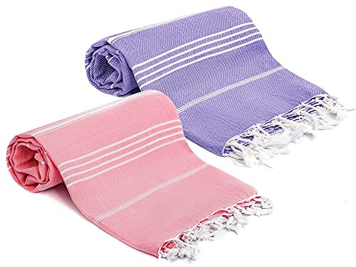 Turquoise Home - Großes türkisches Pestemal Badetuch Hamamtuch Saunatuch XXL Badetuch 100 x 180 cm Sauna Spa Yoga Strand Picnic dünn und leicht (Rosa - Lilac, 2)