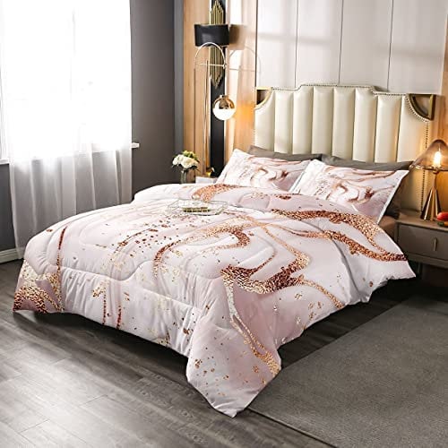 Rose Gold Marble Bedding Set Marble Duvet Insert/Quilt For Kids Children Teens Golden Glitter Cracked Lines Comforter Liquid Abstract Art Duvet Set Down Comforter Single Size