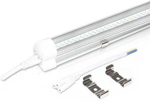 LOWENERGIE 900 mm 3 ft Integrated LED Tube Light – Energy Saving Fluorescent Replacement with Clear Cover – 6000 K Day Light White Ceiling Mount Fitting [Energy Class E] (6000K, Clear x 2 Tubes)