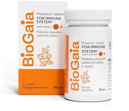 BIOGAIA Protectis Probiotic Chewable Vitamin D3 Tablets, Orange Flavoured, 90 Pieces, for The Whole Family