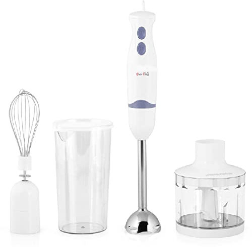 Batidora picadora. 2 velocidades. Vaso mezclador y medidor 600 ml. Picador universal con tapa 500 ml. Potencia 400W