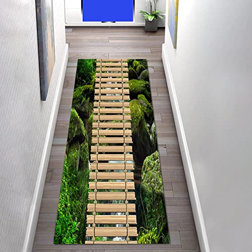 Teppich Läufer Flur Küche rutschfest 80×200cm 3D Grünes Modernes Muster Korridor Küchenläufer Teppichläufer Polyester Waschbar für Schlafzimmer Wohnzimmer, Teppich meterware Meter