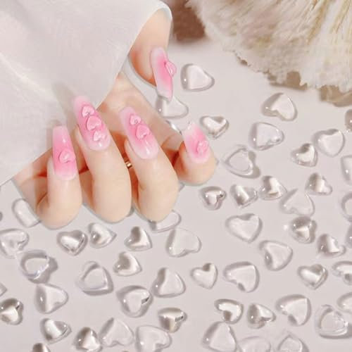 3D Heart Nail Art Charms- 200PCS Cute Clear Acrylic Heart Nail Charms, Flatback Heart Nail Rhinestones Gems 5mm 6mm Resin Nail Jewelry Decorations for Women Girls DIY Manicure Accessories(5mm & 6mm)