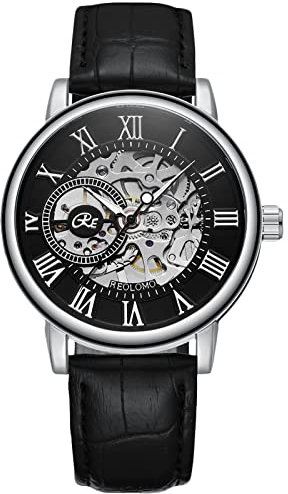 RORIOS Relojes Hombre Reloj Mecánico Automático Relojes Luminoso con Correa de Cuero Esqueleto Dial Reloj de Pulsera