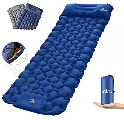 TENTRA Ultralight Inflatable Camping Mat – Extra Thick Waterproof Sleeping Mat For Outdoor Hiking, Backpacking - Camping Air Bed - Camping Mattress With Built In Foot Pump