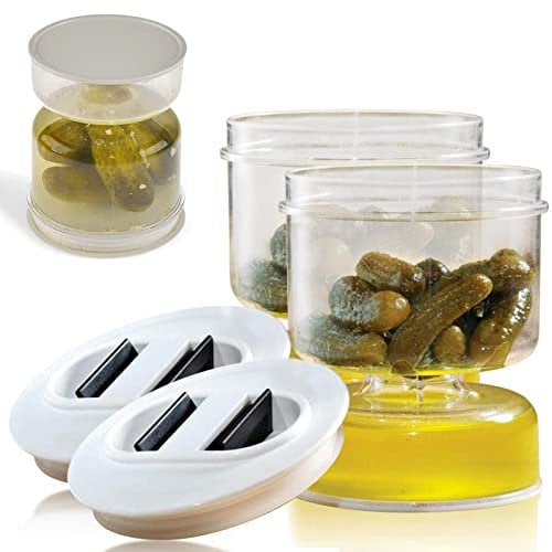 FANCHENGA Pickle and Olive Hourglass jar, Pickle Flip Jar Separated from Wet and Dry, Pickle Jar with Strainer Flip, Juice Separator, for Airtight Food