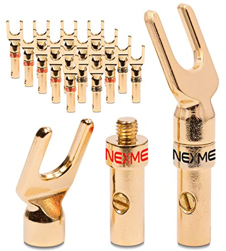 NEXMEX Kabelschuhe Gabelschuhe - 20 Stück Stecker als Set - Y-Anschluss Steckverbinder 24K vergoldet für Lautsprecherkabel - für HiFi Receiver Verstärker