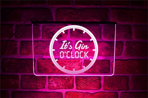 Gin O'Clock LED Neon Light Up Sign | Multicolour Hanging Display Decor For Home Bar or Pub