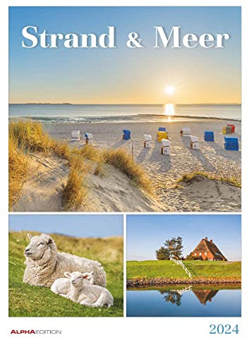 Strand & Meer 2024 - Bildkalender A3 (29,7x42 cm) - mit Feiertagen - Triplets - drei Bilder pro Monat - Naturkalender - Wandplaner - Wandkalender