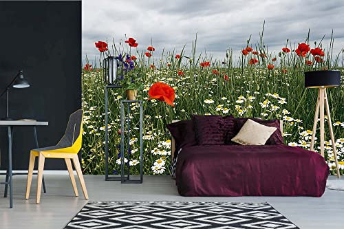 WTD Mantiburi Papier peint photo non tissé Motif Champ de fleurs 375 x 250 cm (avec colle) – Papier peint non tissé – Papier peint mural – Prêt à être monté