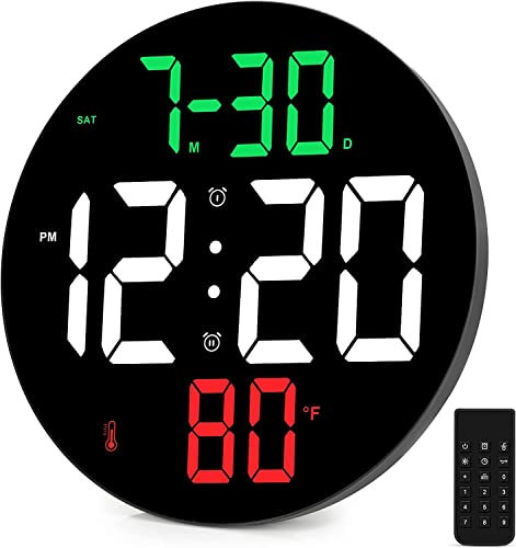 SZELAM Digitaluhr mit Großem Display,9”Große Digitale Wanduhr mit großem Bildschirm,4Helligkeitsstufen,Fernbedienung,12/24,LED Wecker für Schlafzimmer
