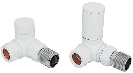 NRG Modern 15mm Designer Manual Corner Radiator Valves + Lockshield Valves White
